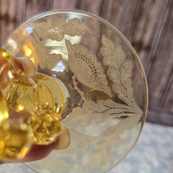 Pair of Vintage Yellow Depression Glass Etched Floral Candle Candlestick Holders - Picture 3 of 8